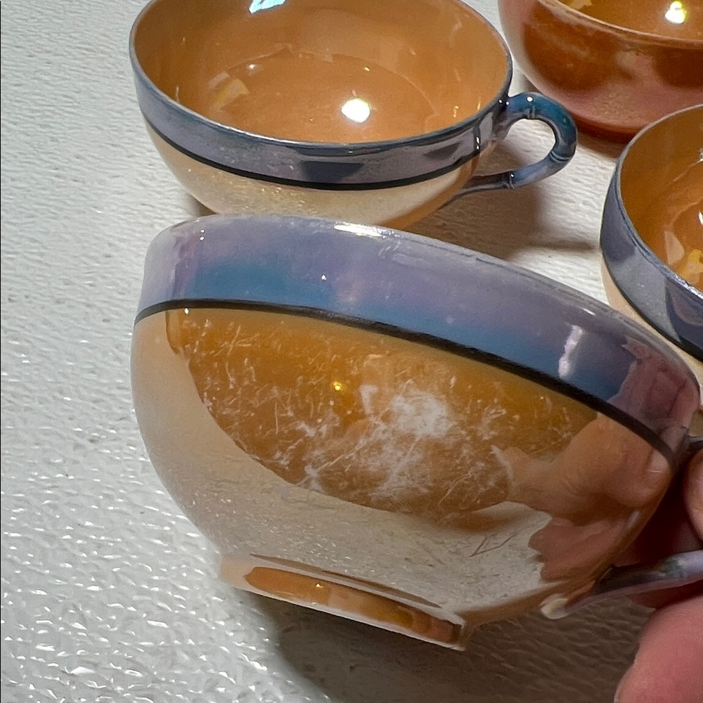 Vintage Japanese Lusterware Copper & Blue Covered Teapot & Creamer Set - Picture 11 of 16